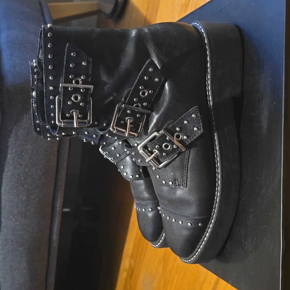 Schutz Booties with Buckle & Grommet Details
